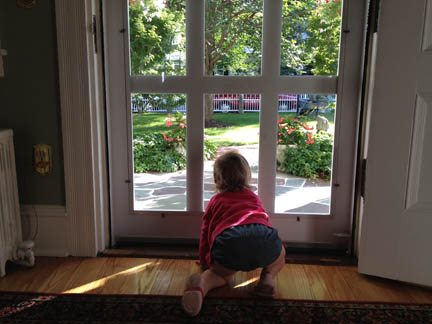 Elosie by the front door 