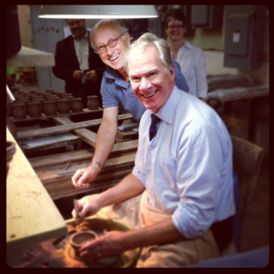 Mayor Chris Coleman trying the potter's wheel 