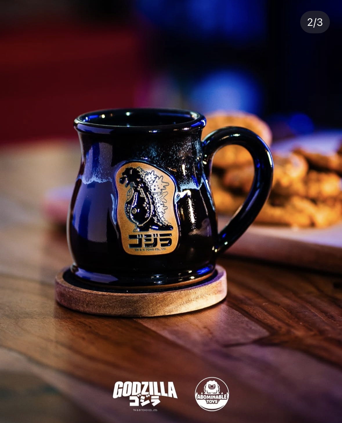Godzilla mug black with Blue Marble Glaze
